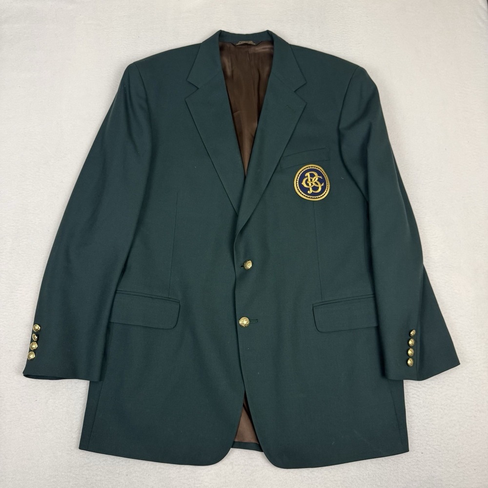 VTG 80s Corbin Platinum Green Blazer Sport Coat GBC Crest Gold Buttons 44L Union